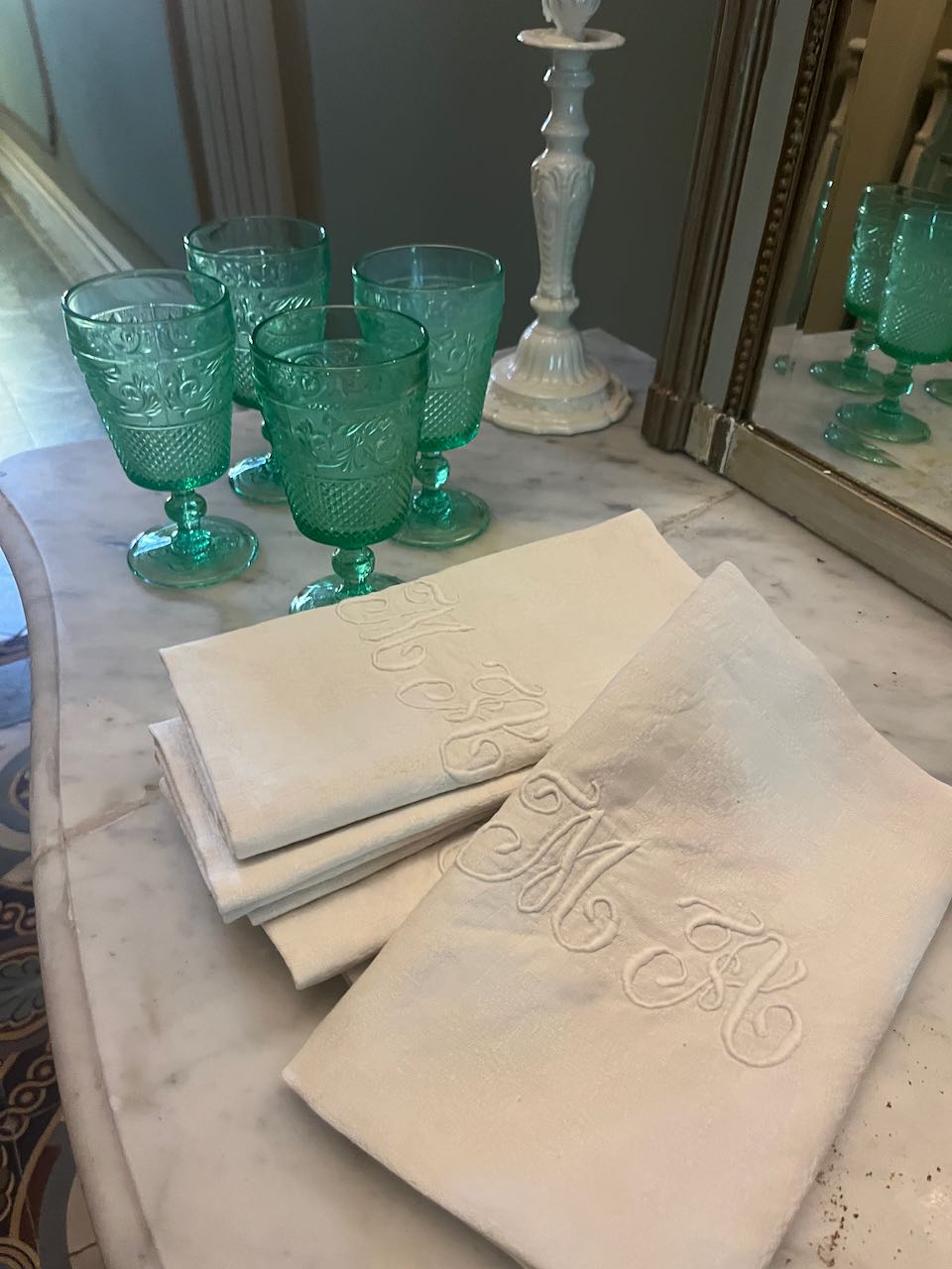 fa563 Set 6 large french antique napkins (set 6)