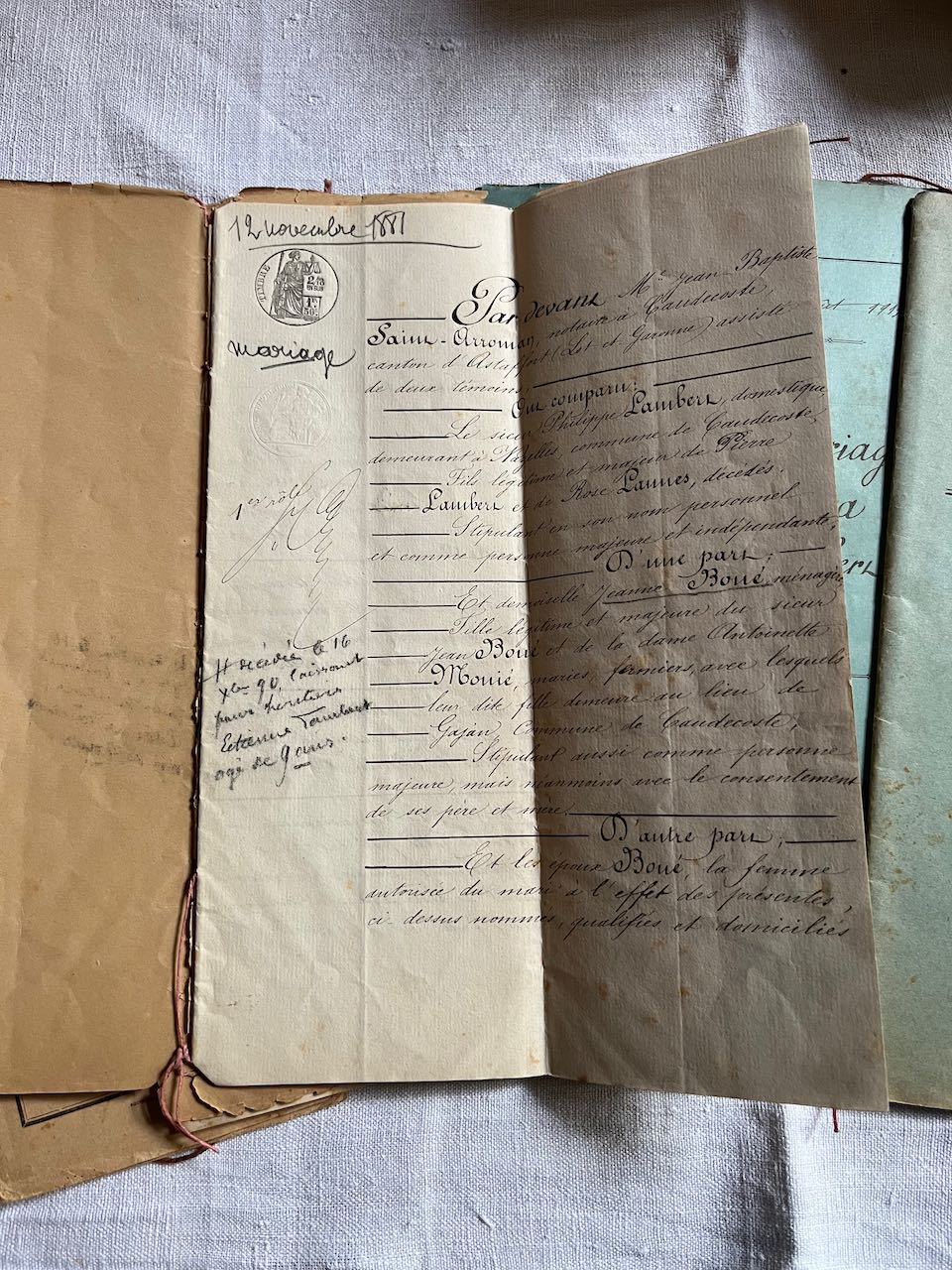 fa4645 French paper, marriage, notaire from the 1800's (each journal)