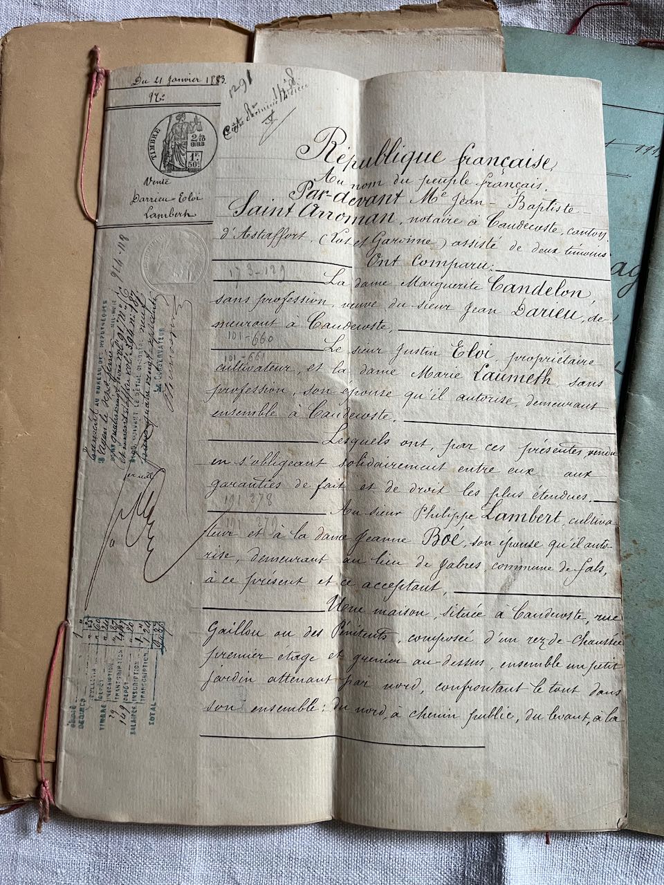 fa4645 French paper, marriage, notaire from the 1800's (each journal)