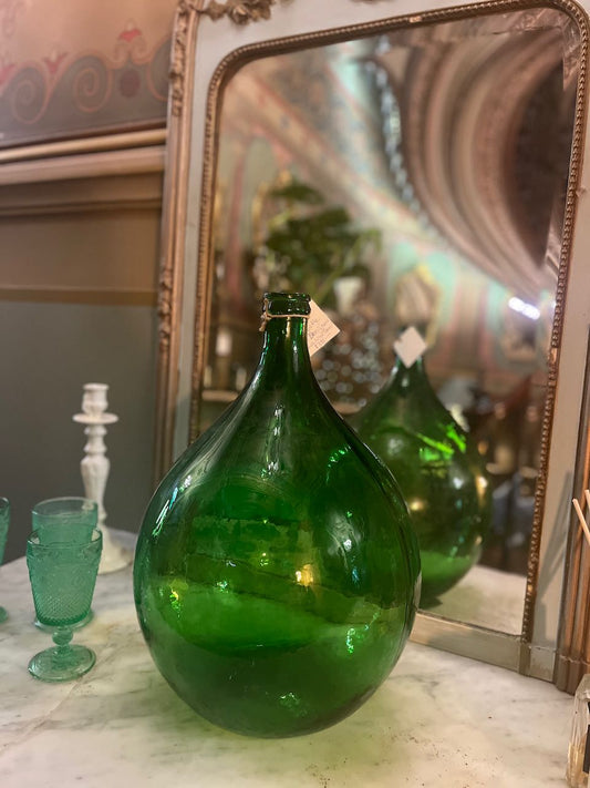 fa619 Green Antique French Demijean ( wine carrier)