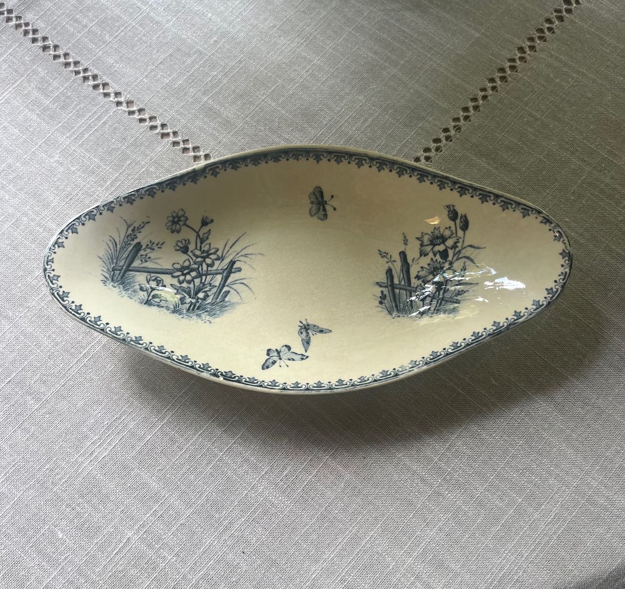 fa824 French antique oval serving plate