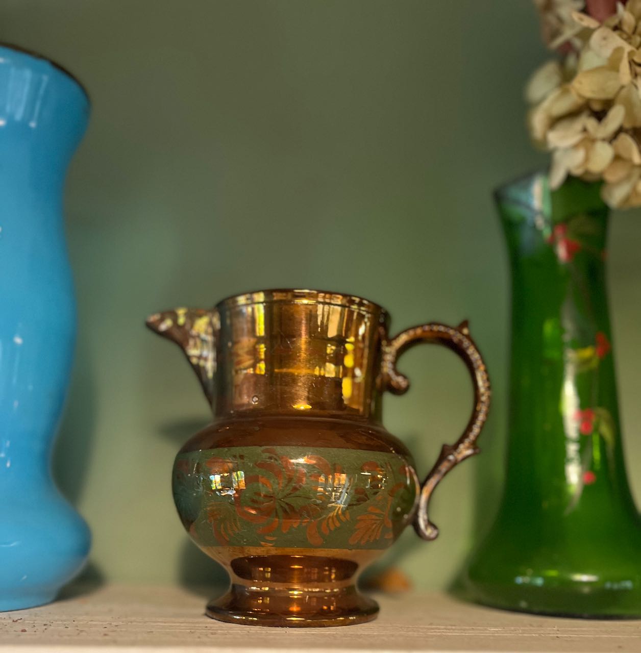 fa823 Beautiful English antique Luster Jug.