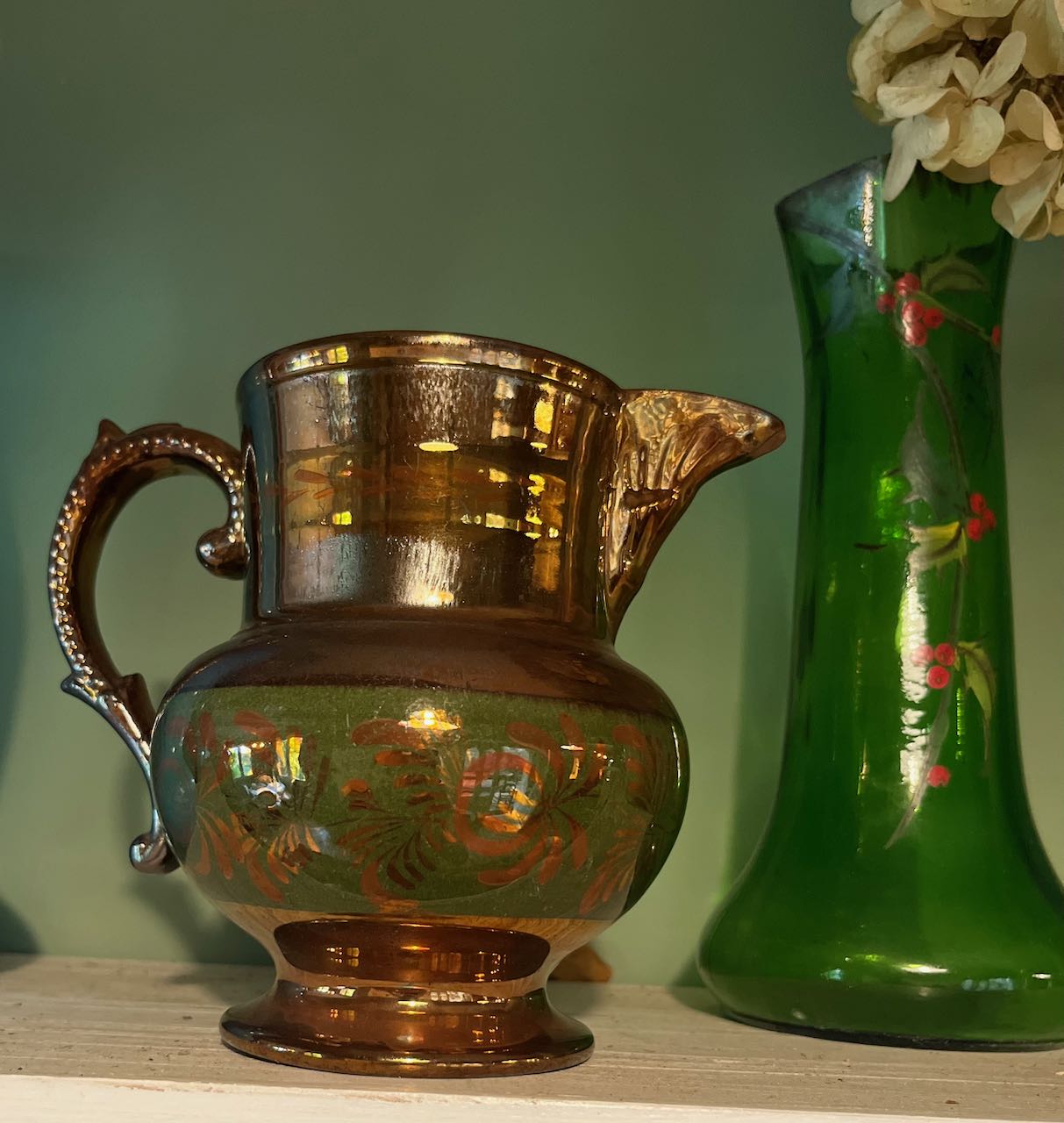 fa823 Beautiful English antique Luster Jug.