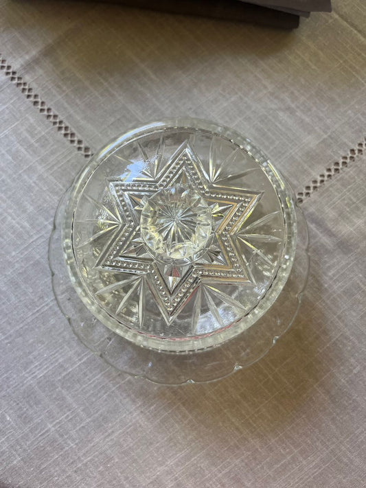 fa855 Small French glass cheese, butter cover and plate