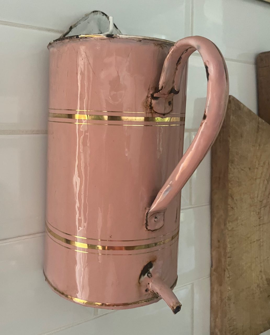 fa849 Pink and gold French wall planter, upcycled