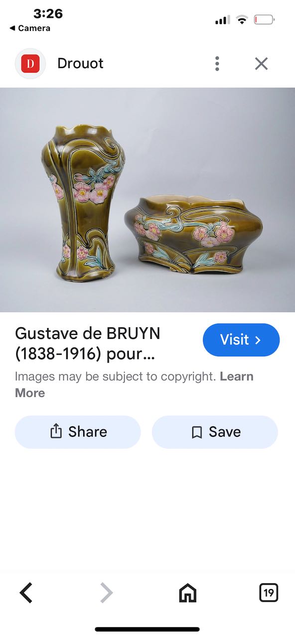 fa845 1920's perfect condition French Barbotine vase from Gustave de bruyn