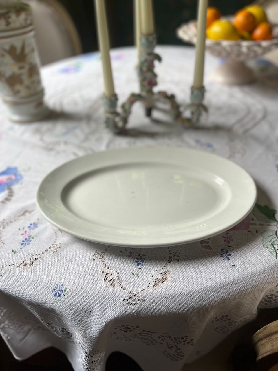 fa4612 Oval French antique white porcelain platter