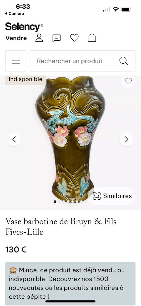 fa844 1920's perfect condition French vase from Gustave de bruyn