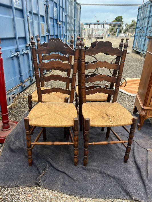 fa863 French antique ladder back chairs with rattan seats, good condition
