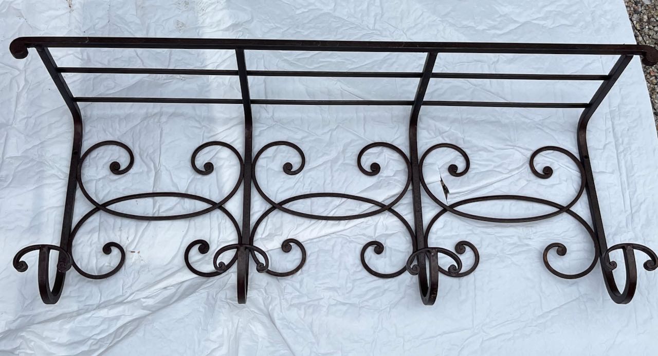fa859 Sturdy French antique metal wall rack