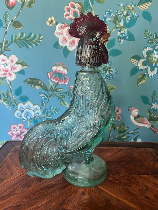 fa857 Glass Rooster French vintage decanter