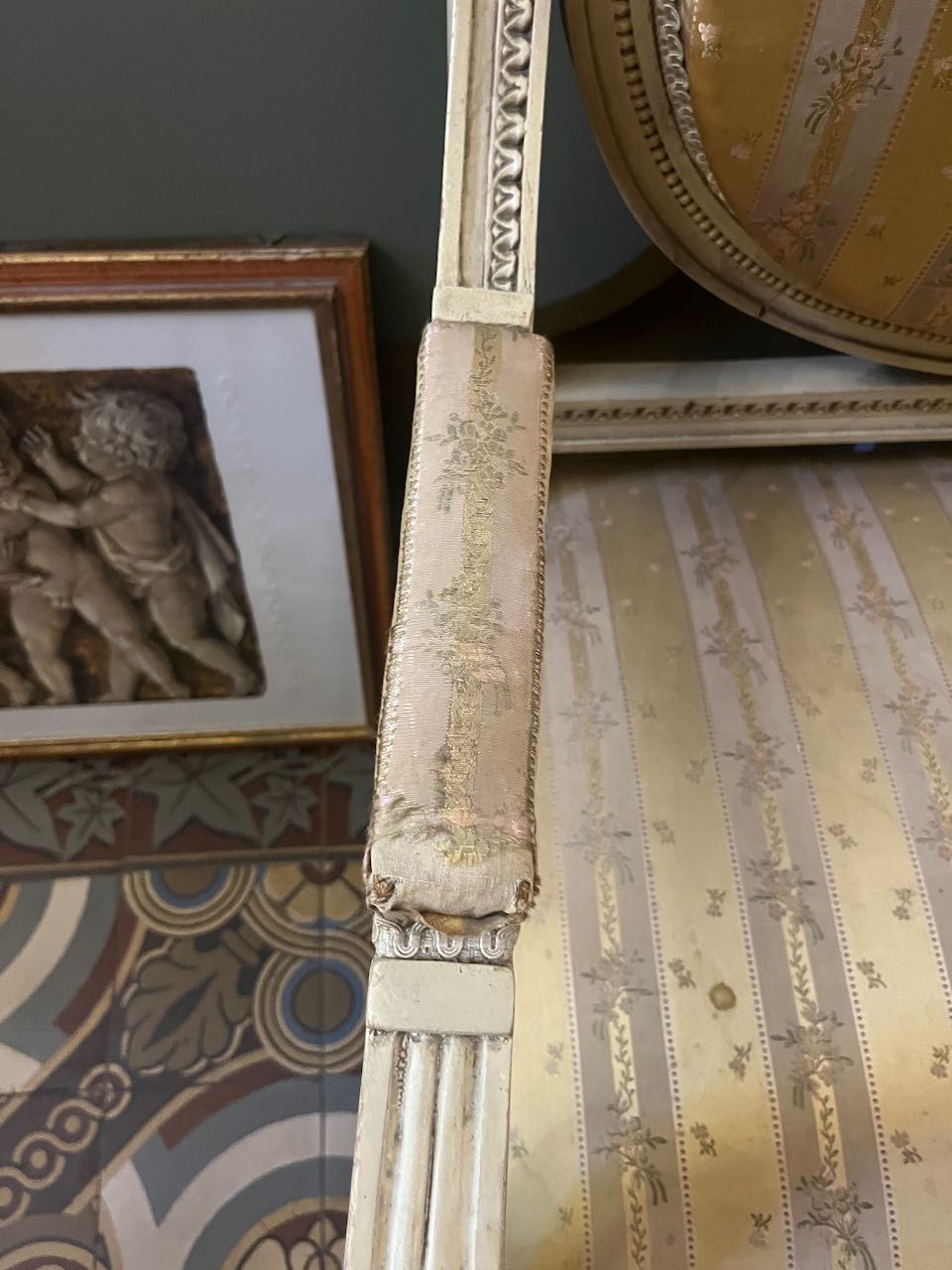 fa874 Beautiful 19th century Banguette, Small ladies sofa