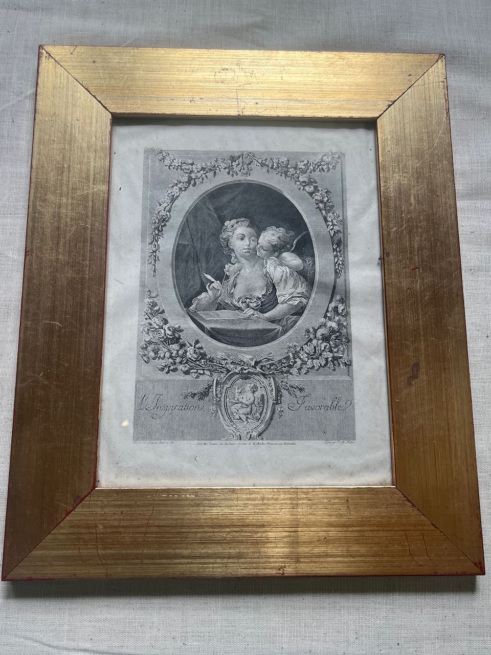 fa887 Gold framed antique french print, 2 available ( each)