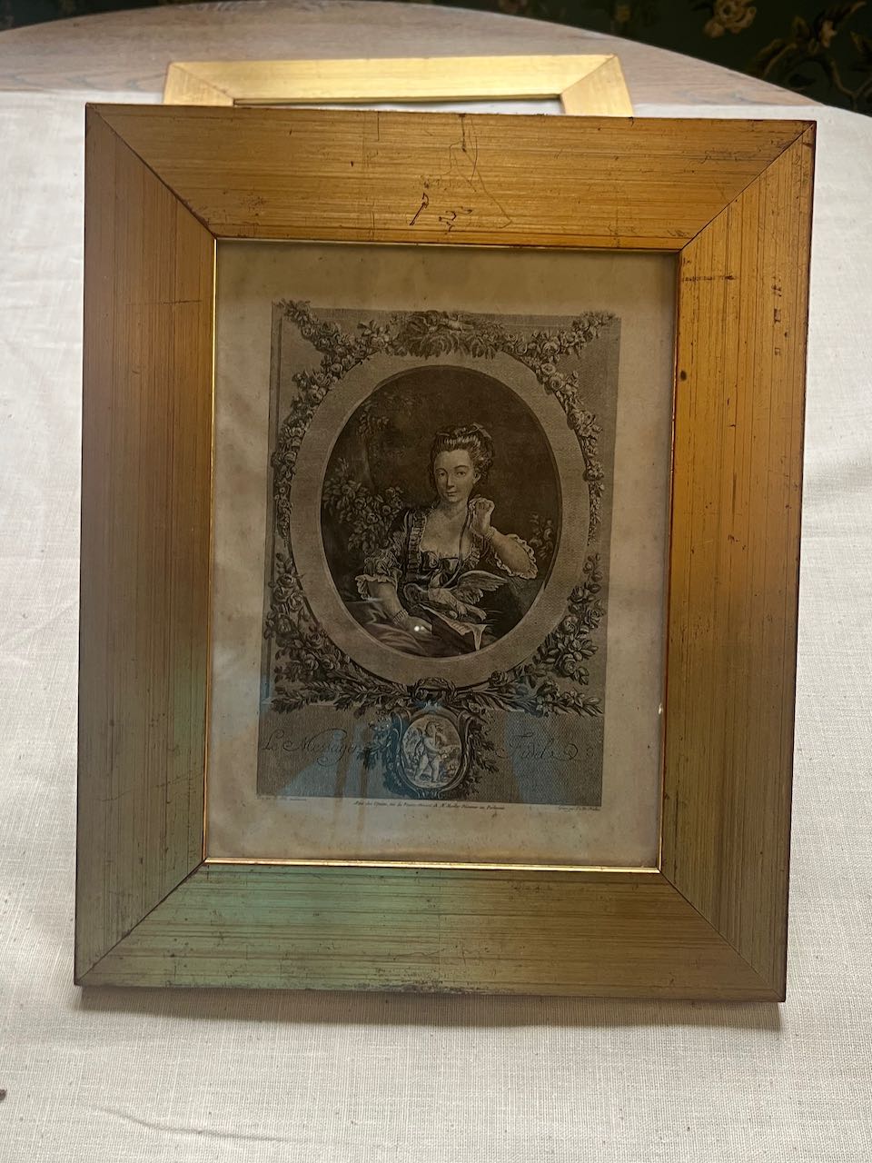 fa887 Gold framed antique french print, 2 available ( each)