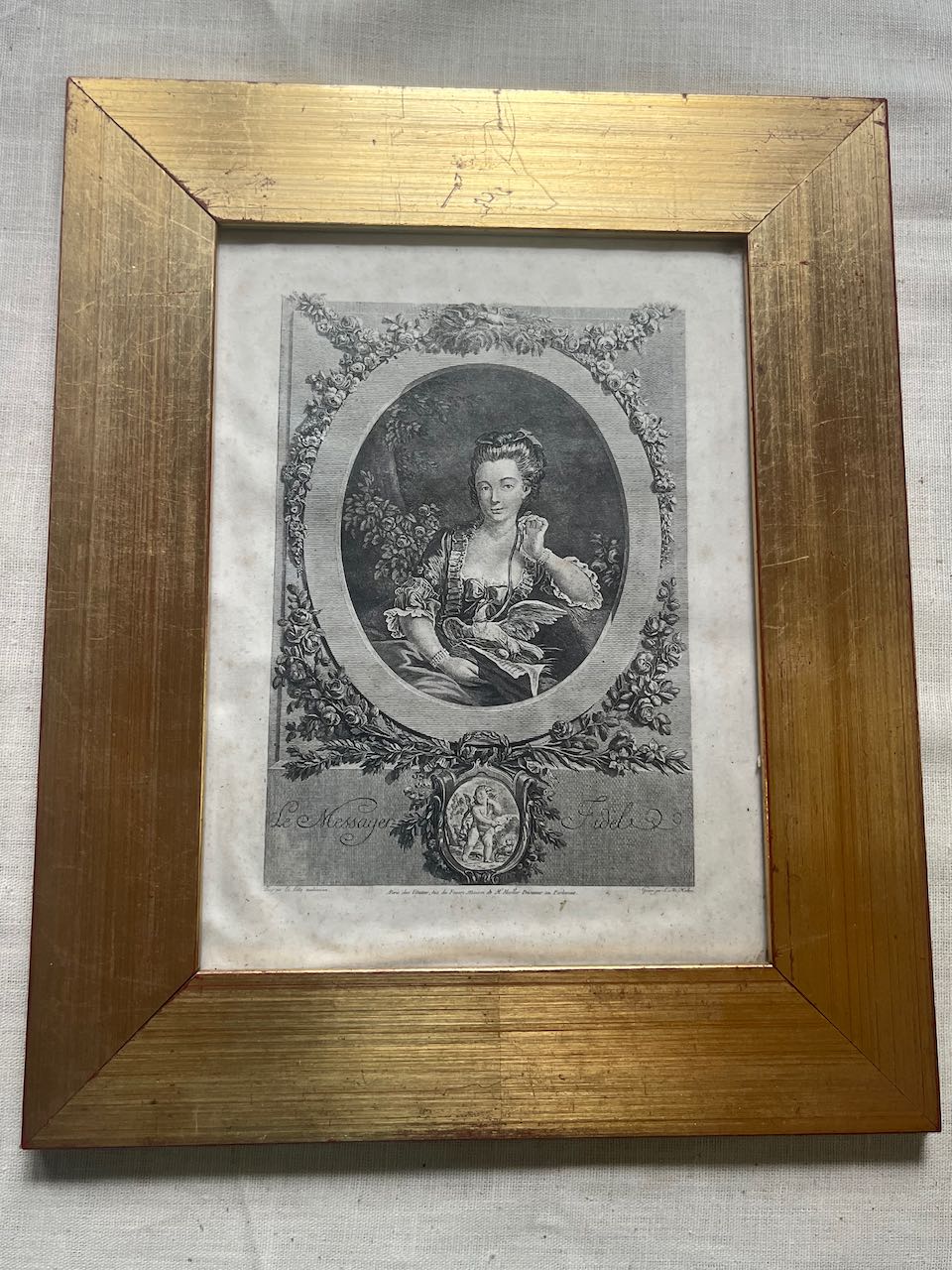 fa887 Gold framed antique french print, 2 available ( each)