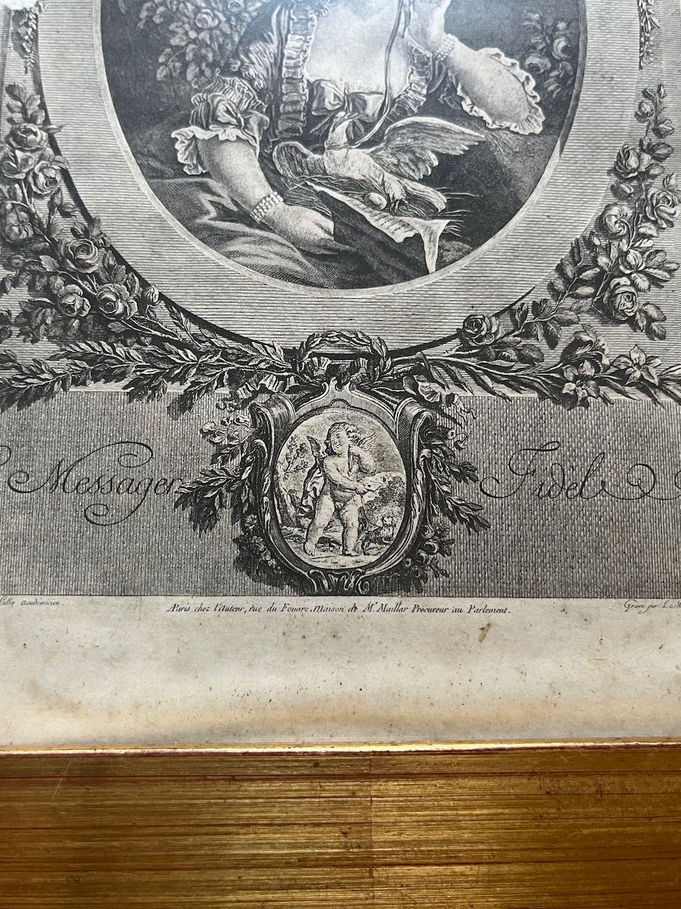 fa887 Gold framed antique french print, 2 available ( each)