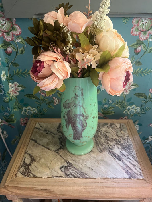 fa961 Green Opaline  French antique vase