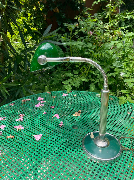 fa4843 French vintage desk lamp with green shade, 1940's