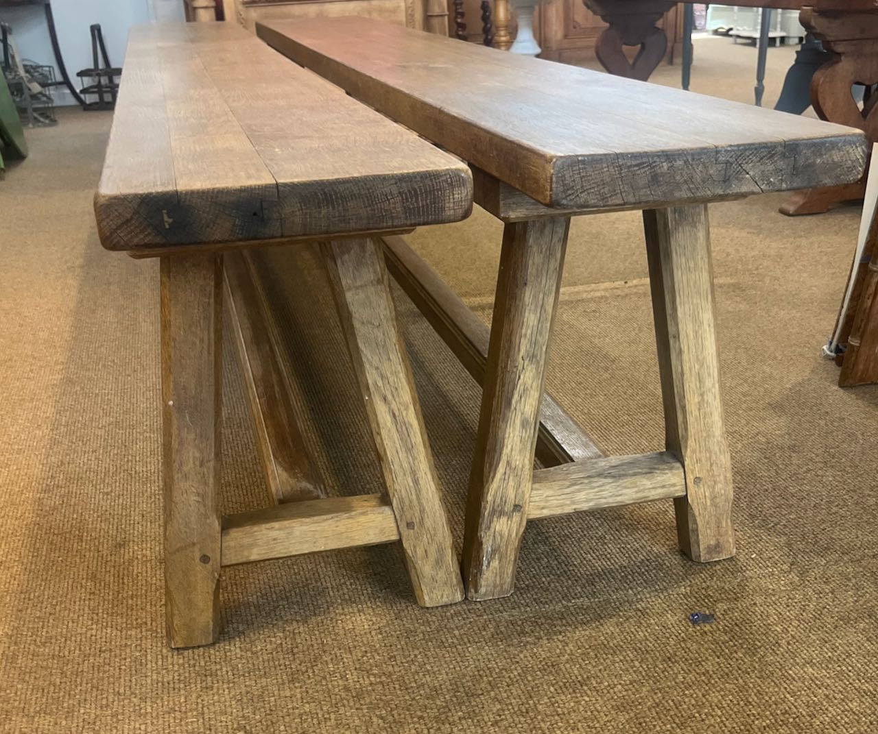 (Pair) Vintage French oak Bench seats