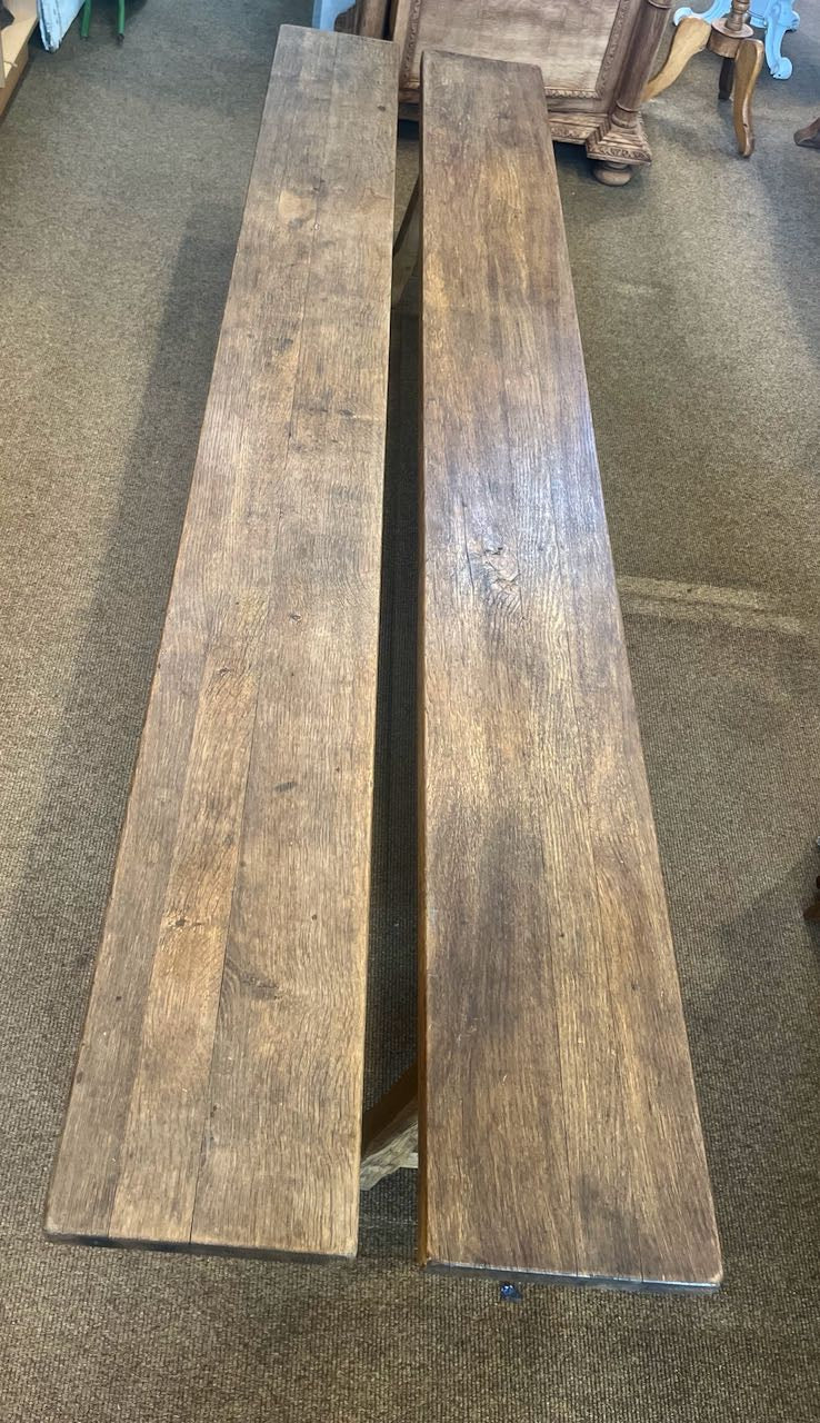 (Pair) Vintage French oak Bench seats