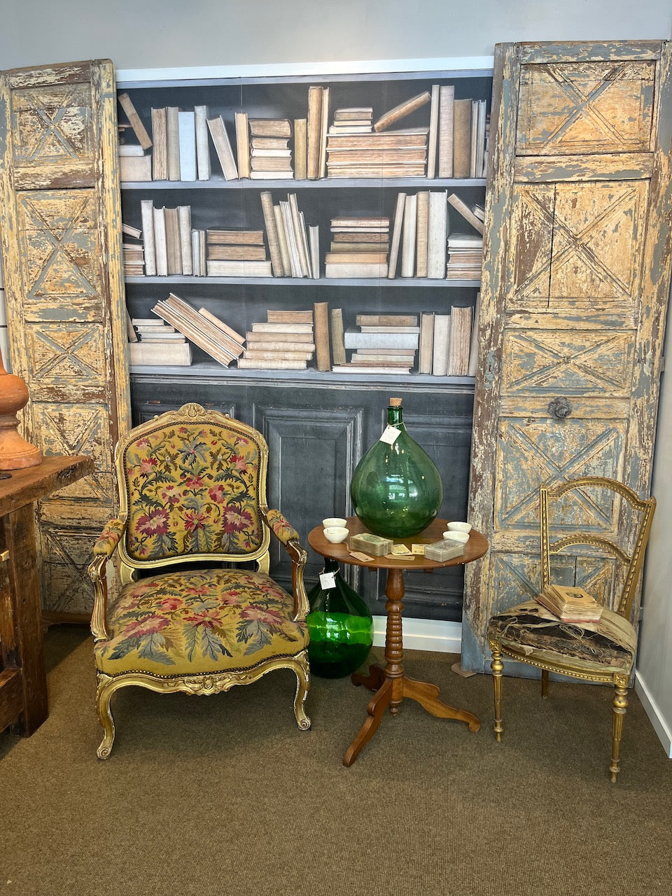 fa3640 French antique Aubusson chair.