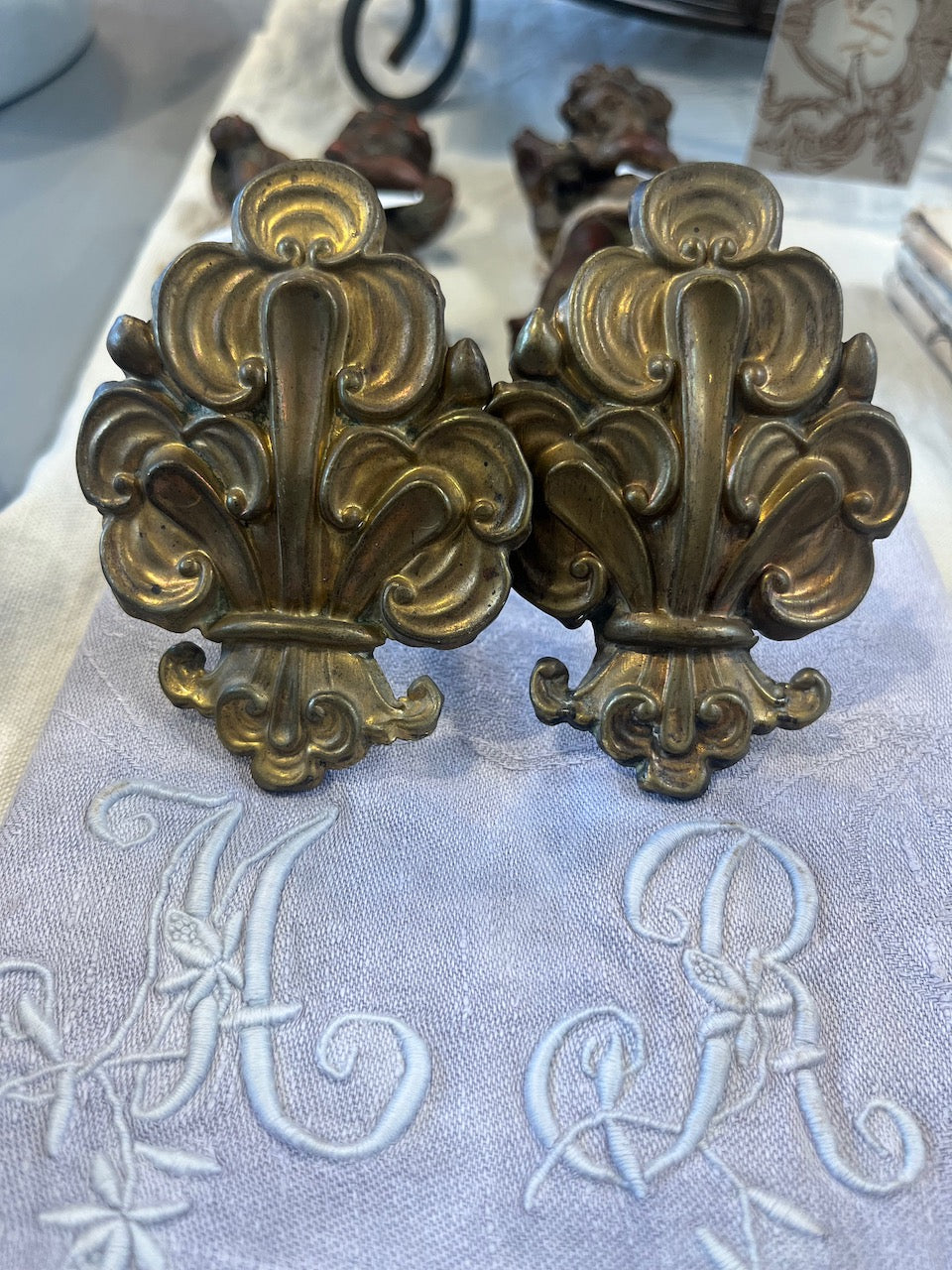 fa968 Beautiful French antique metal  Napkin rings ( set of 2)