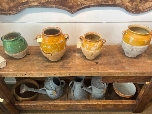 fa4829 French antique Green glazed confit pot