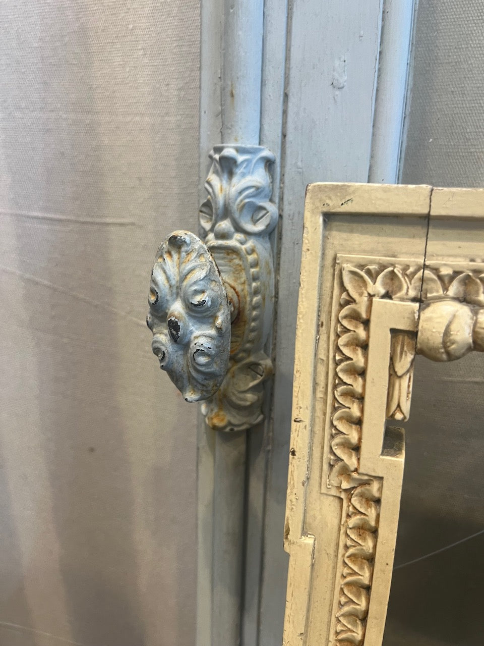 fa862 Pair of French antique doors with ornate cremone