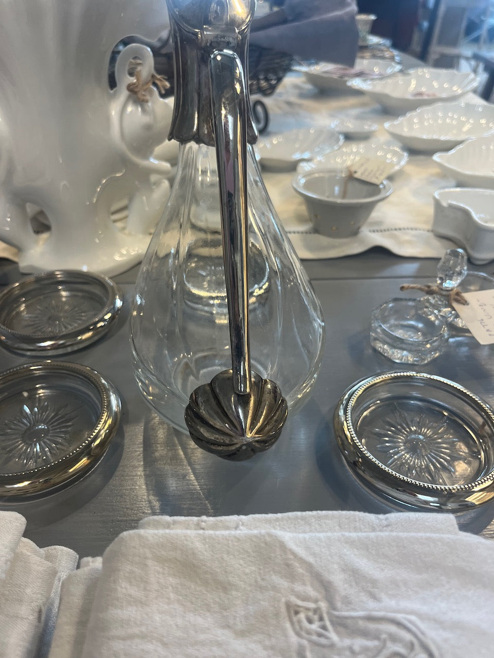 Fa800 Vintage Crystal duck shaped decanter with silver plate edging