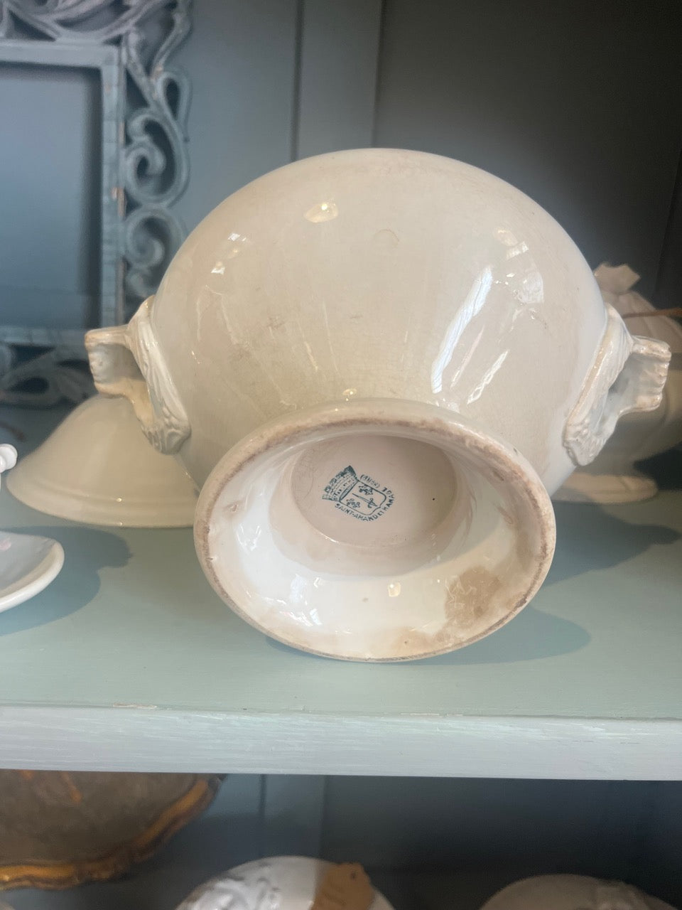 fa803 Small rare white porcelaine french antique tureen