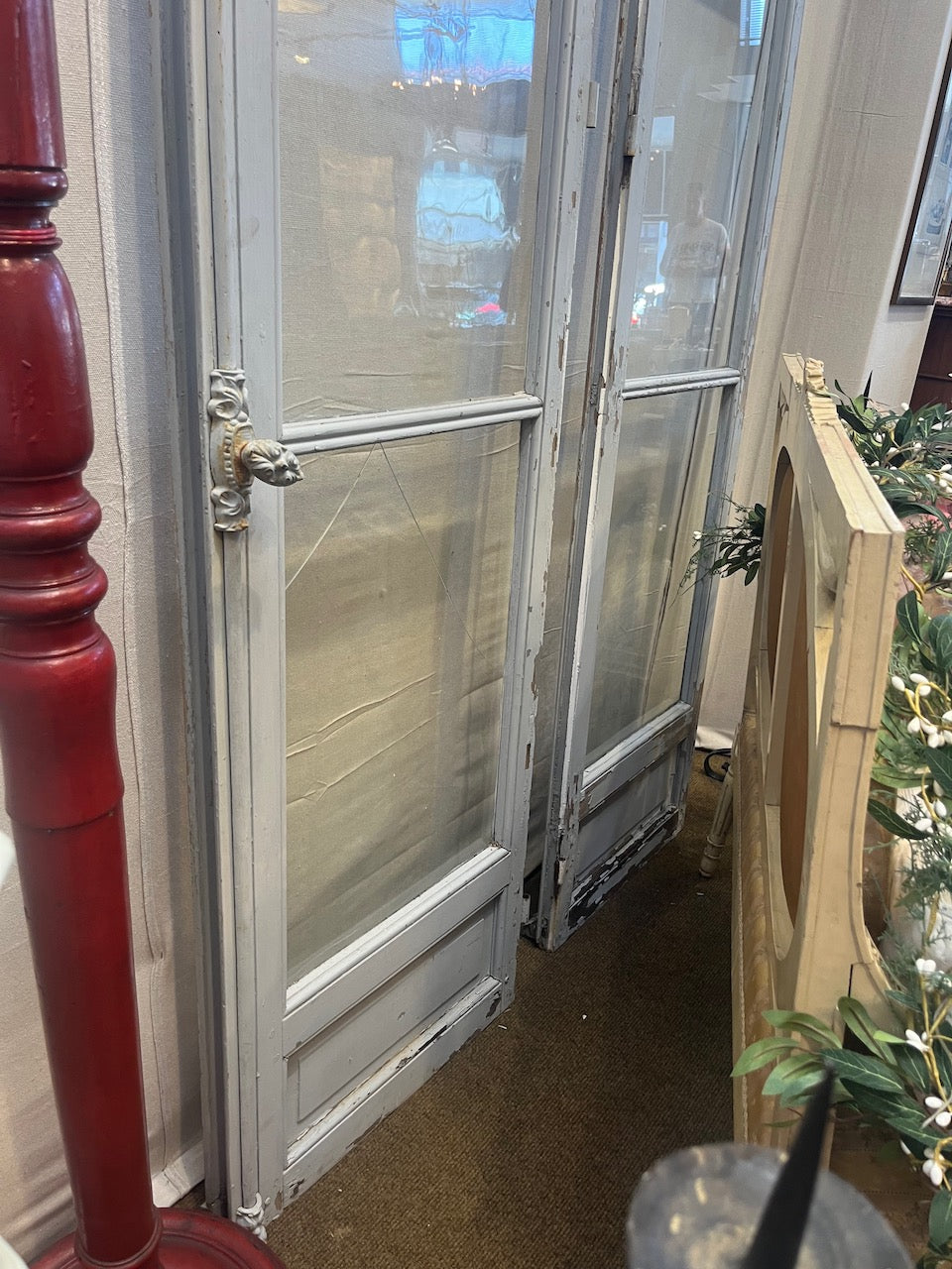 fa862 Pair of French antique doors with ornate cremone