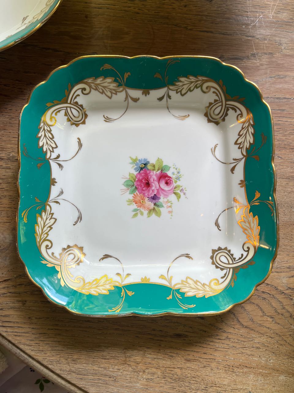 fa4874 Beautiful serving plate for fruit, french antique with gold and hand painted flowers
