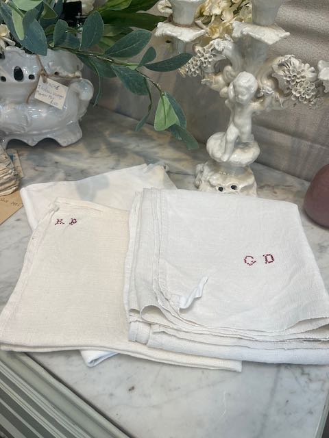 fa994 French monogrammed red embroidered medium teatowel