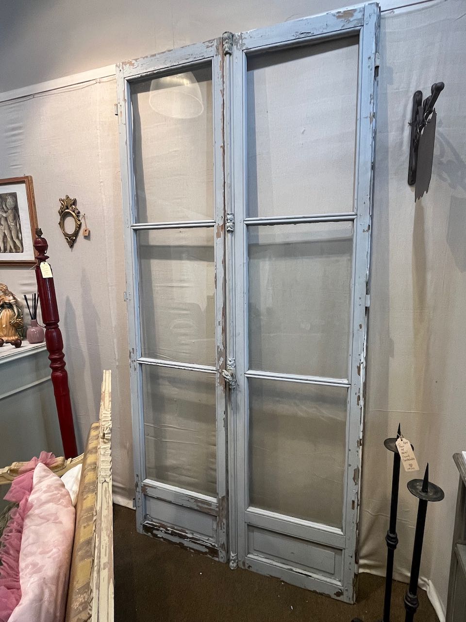 fa862 Pair of French antique doors with ornate cremone