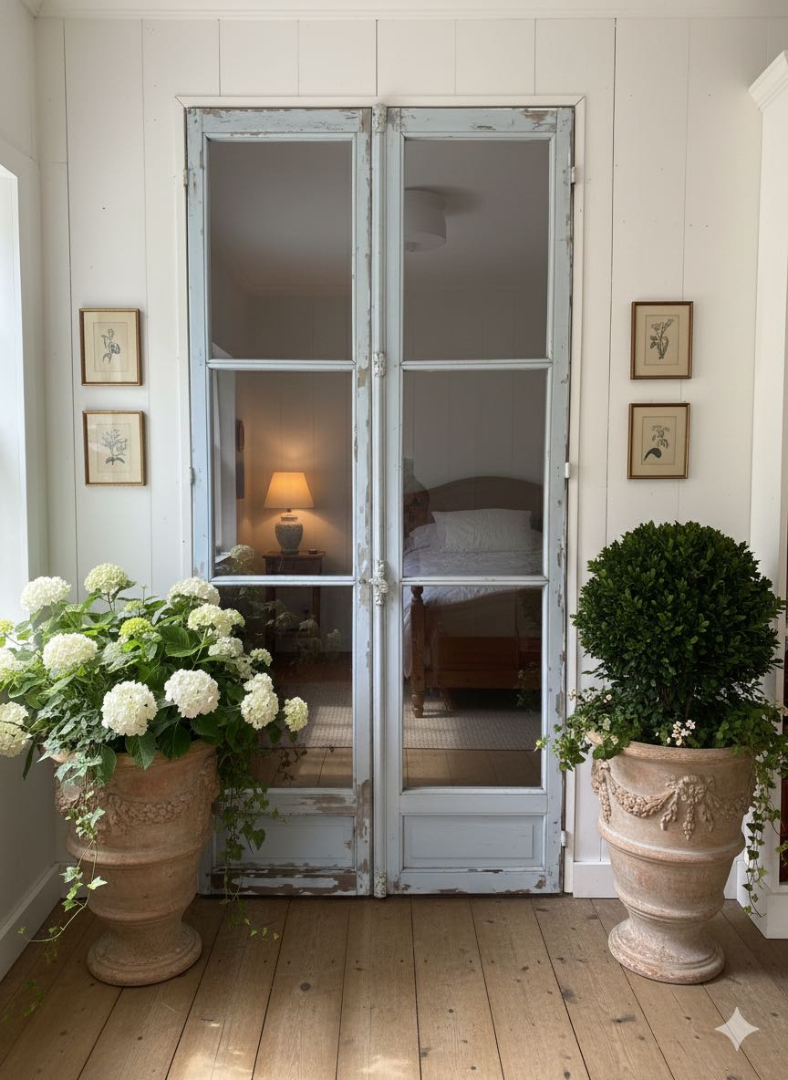 fa862 Pair of French antique doors with ornate cremone