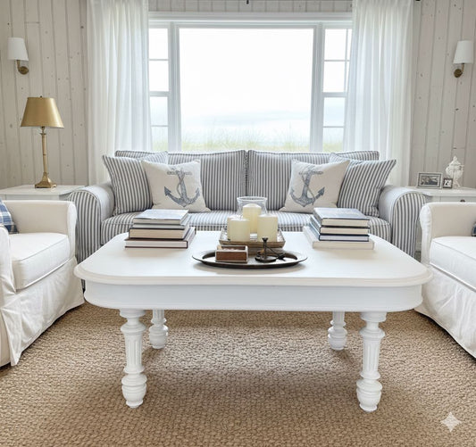 (P) Large white antique coffee table