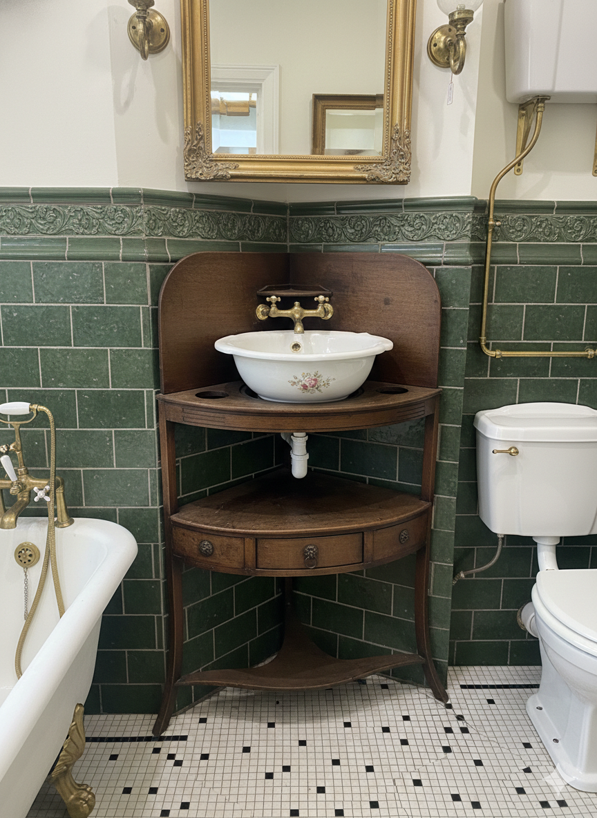 fa950 French antique corner washstand