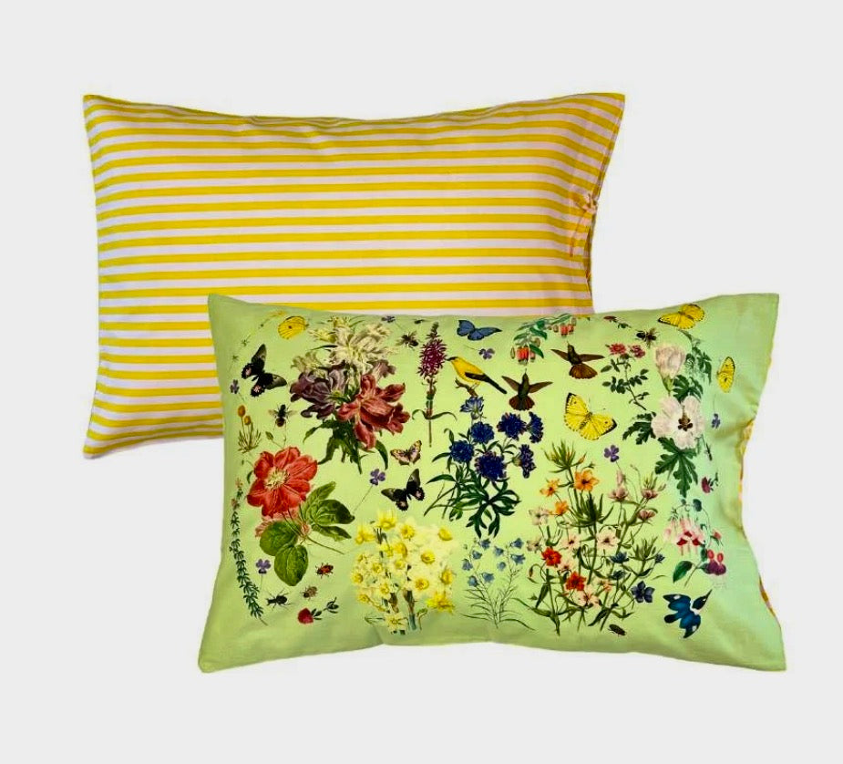 Beautiful Organic printed pair of pillowslips,( Busy Garden ) reversible
