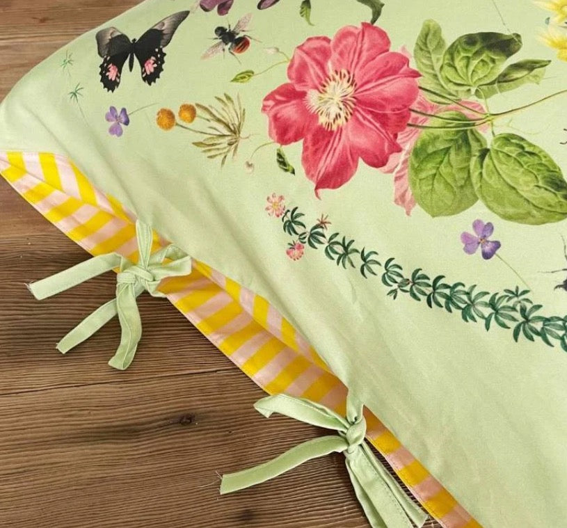 Beautiful Organic printed pair of pillowslips,( Busy Garden ) reversible