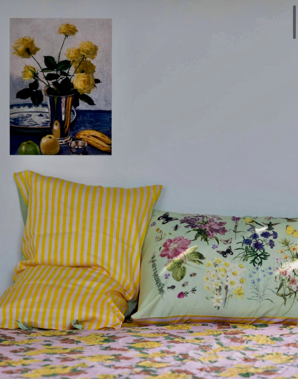 Beautiful Organic printed pair of pillowslips,( Busy Garden ) reversible