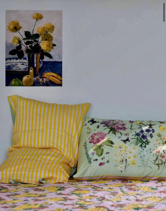 Beautiful Organic printed pair of pillowslips,( Busy Garden ) reversible