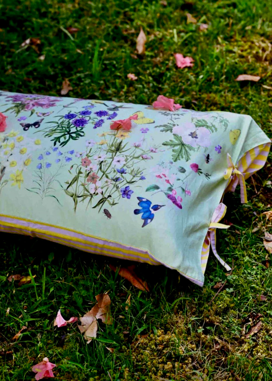 Beautiful Organic printed pair of pillowslips,( Busy Garden ) reversible