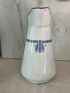 fa4126 white french vintage enamel jug with blue detail