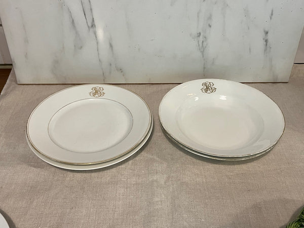 fa4137 Gold rimmed with monogram french plate, limoge