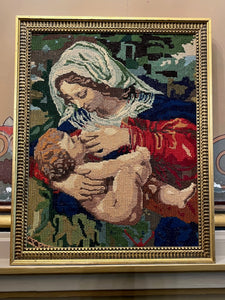 fa4147 Madonna and child tapestry, framed