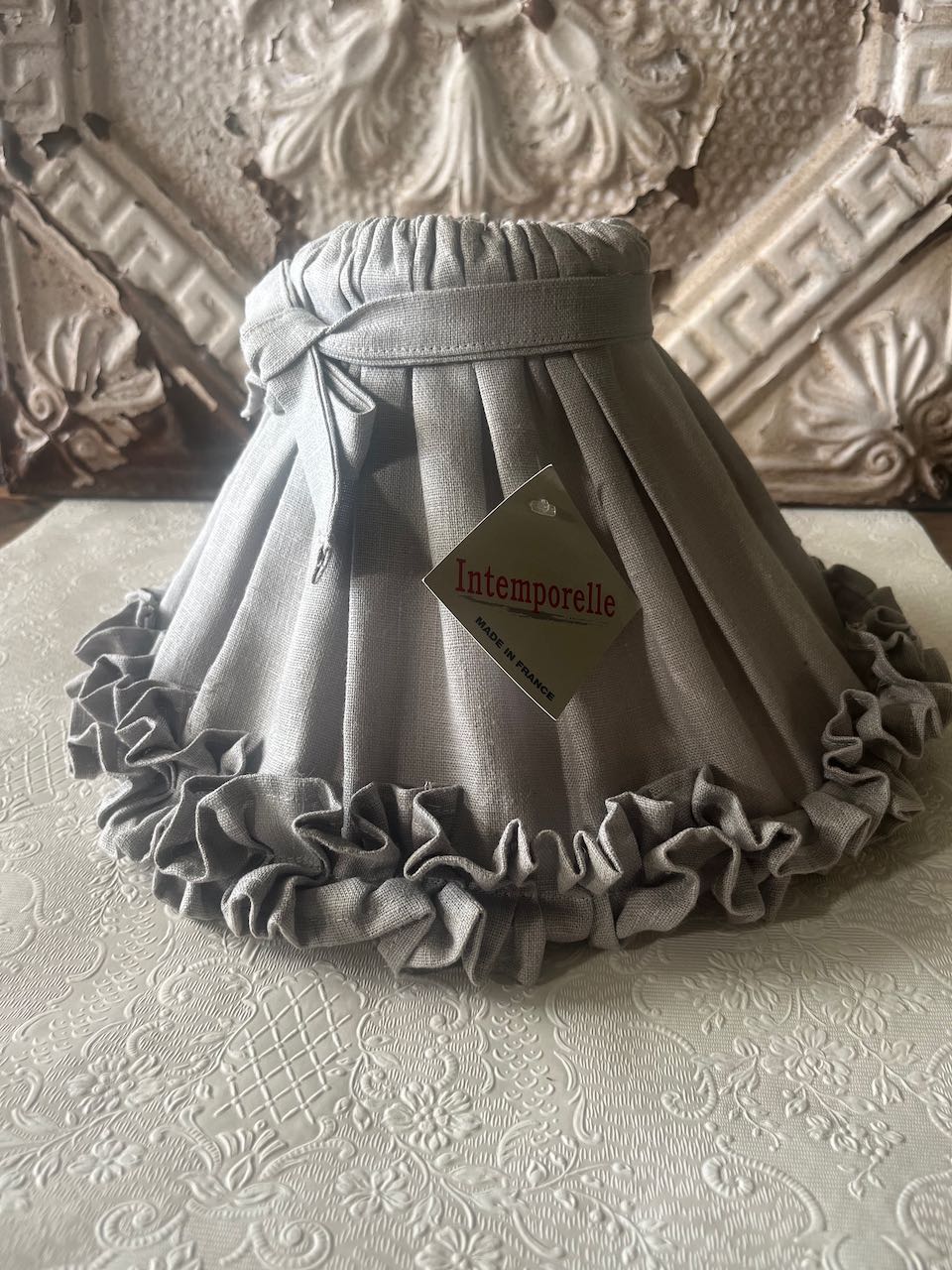French vintage Linen Lampshade, washable