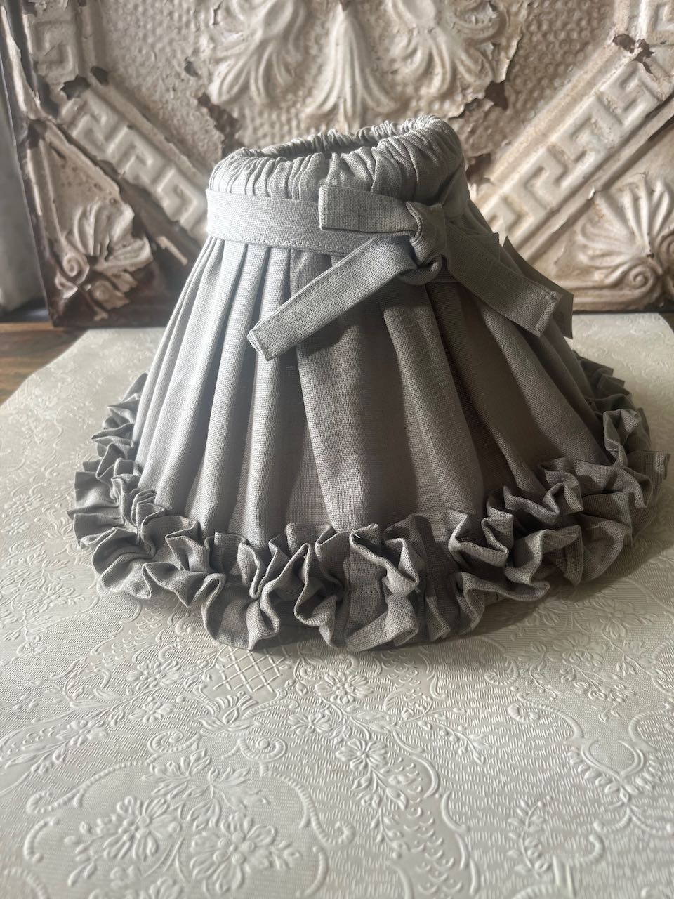 French vintage Linen Lampshade, washable