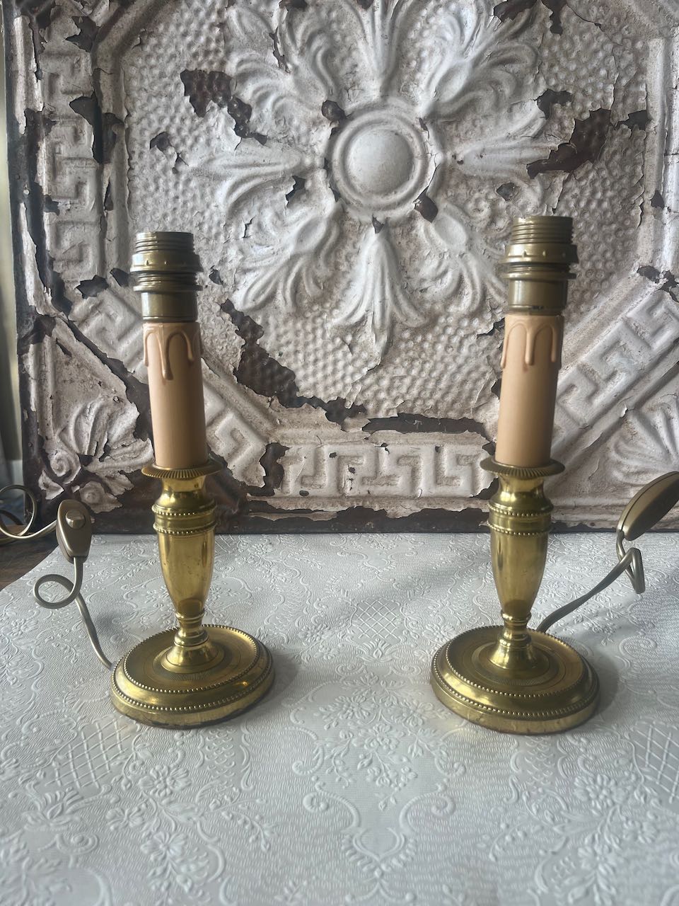Pair of small brass French vintage Lamps. Re wired