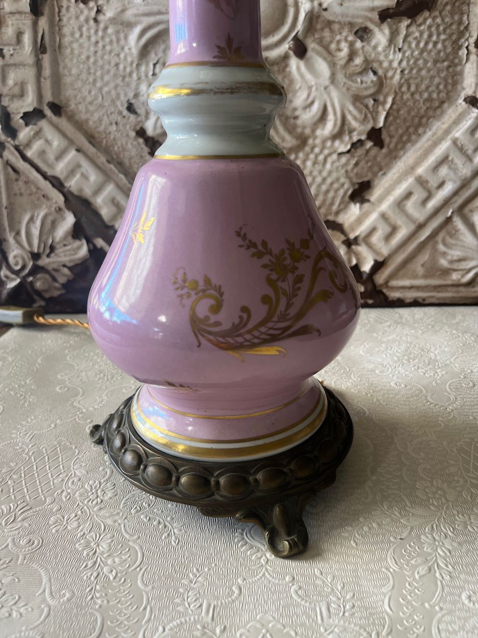 Beautiful French antique hand painted Lamp base, possibly limoge
