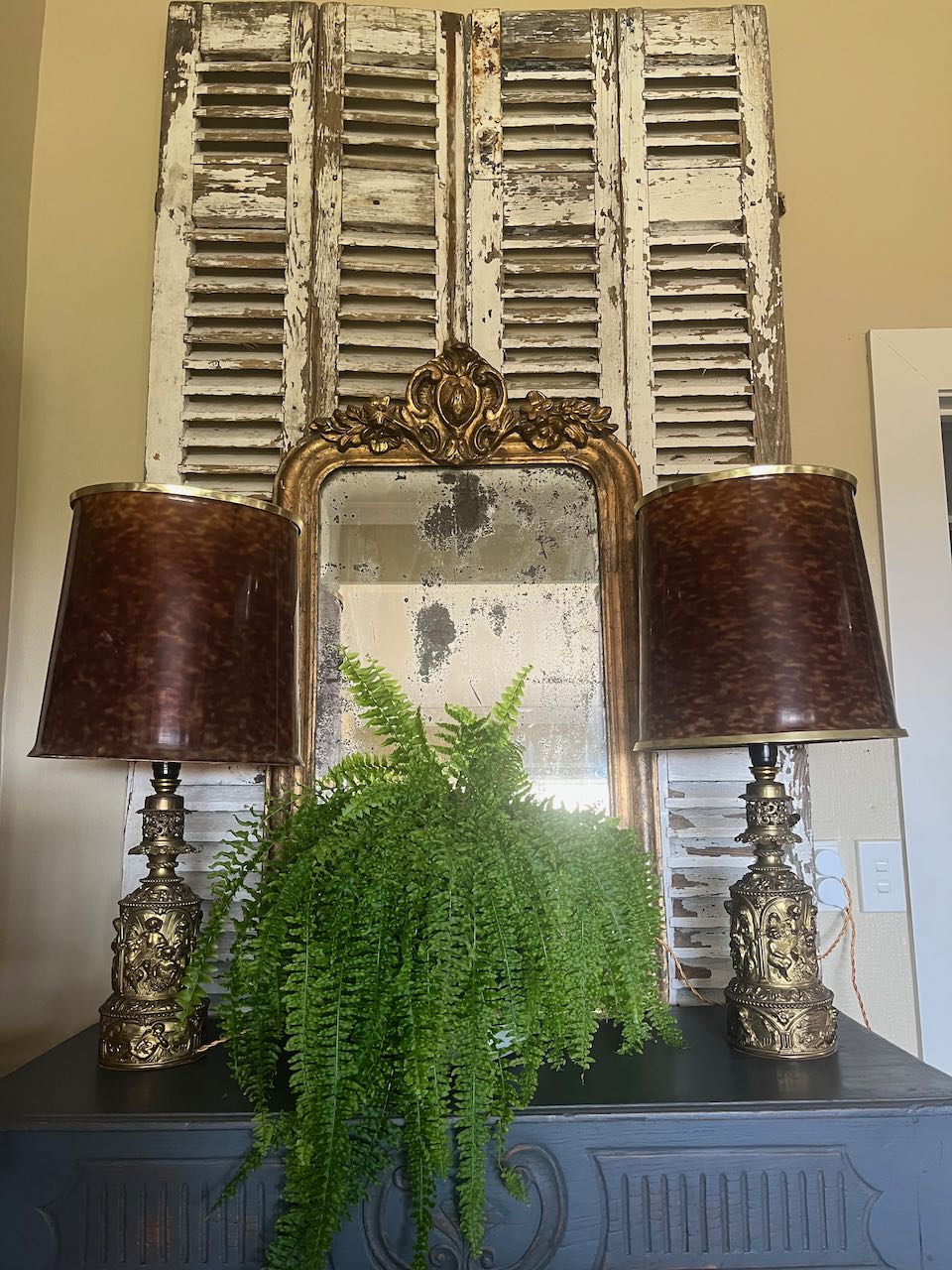 Napoleon III era (c. 1850–1870) moderator lamps, converted with tortoiseshell lampshades, possibly from Thomas Pearce &amp; Sons or Hadro